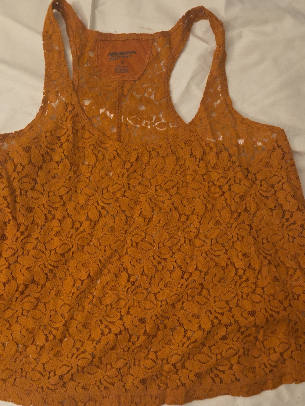 Arizona Jean Company Women's Lace Racerback Tank — Mustard Orange